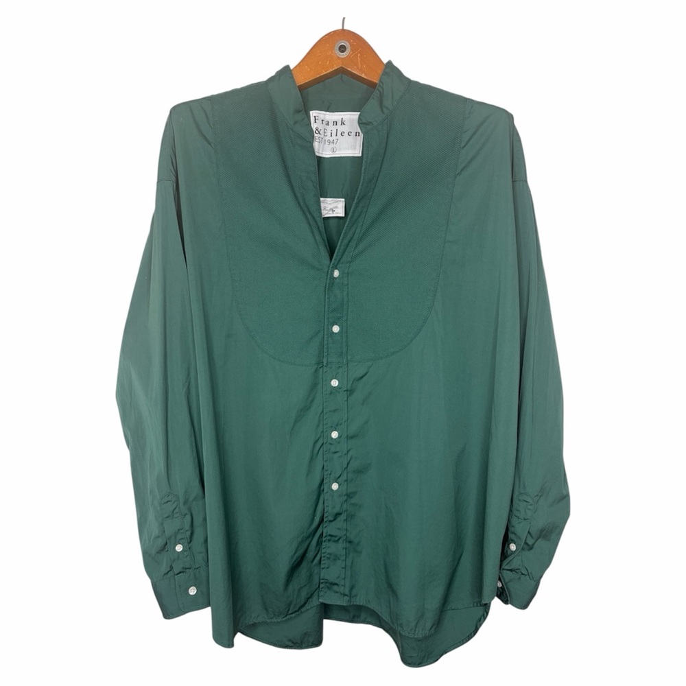 Frank & Eileen Shirt Womens Large Victoria Tuxedo Oversized Button Up Green.